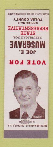 Matchbook Cover - Joe Musgrave State Rep Tulsa County OK SAMPLE