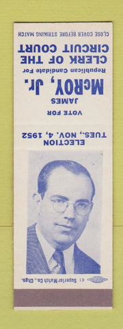 Matchbook Cover - James McRoy Clerk of Ciruit Court 1952 SAMPLE