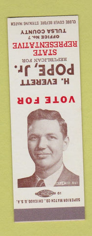 Matchbook Cover - H Everett Pope Tulsa County State Rep OK SAMPLE