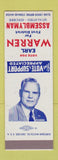 Matchbook Cover - Earl Warren Assemblyman Election Racine WI SAMPLE