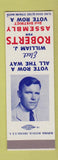 Matchbook Cover - William Roberts Assembly Election Albany County NY? WY? SAMPLE