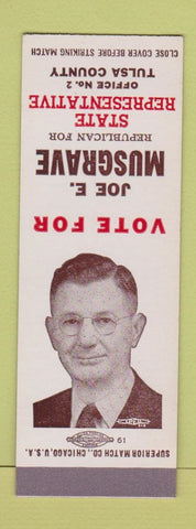 Matchbook Cover - Joe Musgrave State Rep Tulsa County OK SAMPLE