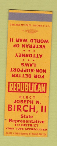 Matchbook Cover - Joseph Birch II State Rep Election SAMPLE