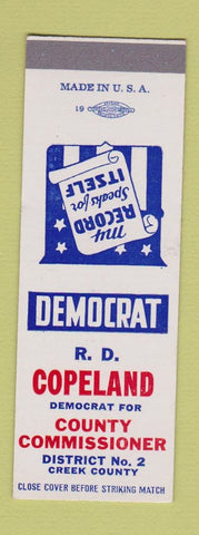 Matchbook Cover - RD Copeland County Commissioner Creek County SAMPLE