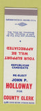 Matchbook Cover - John Holloway County clerk De Pere WI SAMPLE