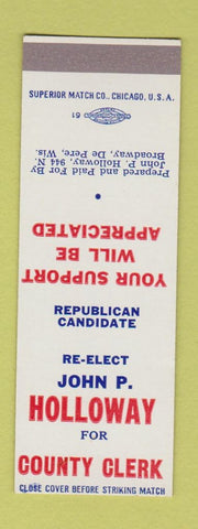 Matchbook Cover - John Holloway County clerk De Pere WI SAMPLE