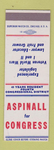 Matchbook Cover - Wayne Aspinall for Congress Colorado SAMPLE