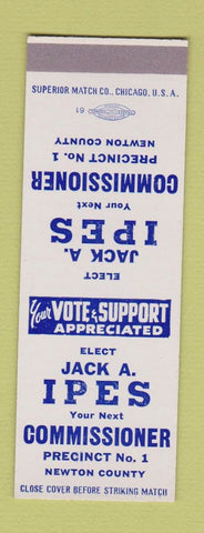 Matchbook Cover - Jack Ipes Commissioner Election Newton County SAMPLE