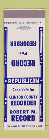 Matchbook Cover - Robert M Record Clinton County Recorder SAMPLE