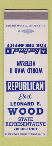 Matchbook Cover - Leonard E Wood State Rep Election SAMPLE