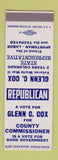 Matchbook Cover - Glenn Cox County Commissioner Election SAMPLE
