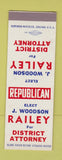 Matchbook Cover - J Woodson Railey District Attorney SAMPLE