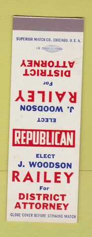 Matchbook Cover - J Woodson Railey District Attorney SAMPLE
