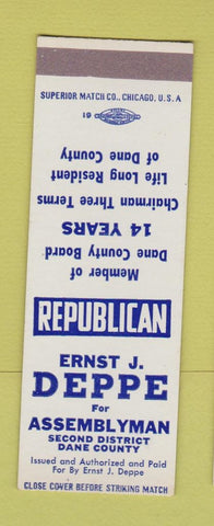 Matchbook Cover - Ernest Deppe Assembly Election Dane County WI SAMPLE
