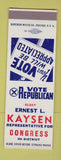 Matchbook Cover - Ernest Kaysen Congress Election IL Illinois lost  SAMPLE