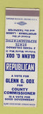 Matchbook Cover - Glenn Cox County Commissioner Election SAMPLE