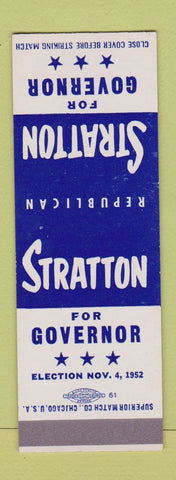 Matchbook Cover - William Stratton Governor Election IL Illinois 1952 SAMPLE