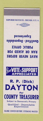 Matchbook Cover - RP Dick Dayton County Treasurer SAMPLE