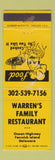 Matchbook Cover - Warren's Family Restaurant Fenwick Island DE