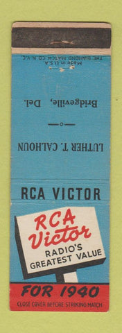 Matchbook Cover - RCA Victor Radio 1940 Luther Calhoun Bridgeville DE