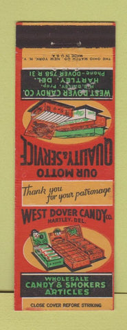 Matchbook Cover - West Dover Candy Hartley DE tobacco