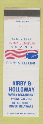 Matchbook Cover - Kirby & Holloway Restaurant Dover DE 1976 WEAR
