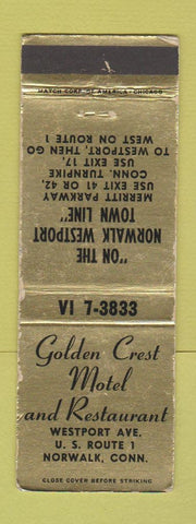 Matchbook Cover - Golden Crest Motel Norwalk CT WORN