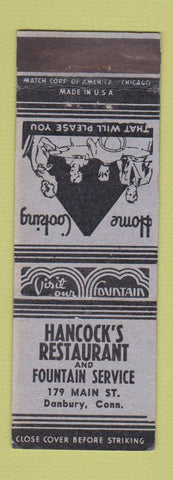 Matchbook Cover - Hancock's Restaurant Danbury CT
