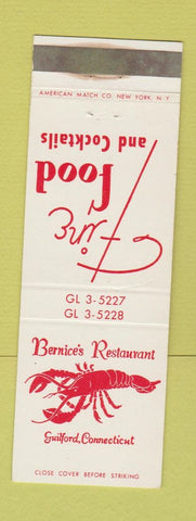 Matchbook Cover - Bernice's Restaurant Guilford CT lobster
