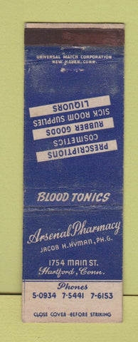 Matchbook Cover - Arsenal Drug Hartford CT WORN