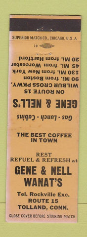 Matchbook Cover - Gene & Nell Wanat's Tolland CT