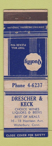 Matchbook Cover - Drescher & Keck Restaurant Waterbury CT WEAR