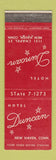 Matchbook Cover - Hotel Duncan New HAVen CT