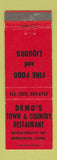 Matchbook Cover - Demo's Town and Country Restaurant Greenwich CT