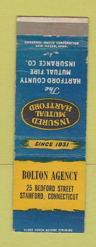 Matchbook Cover - Hartford County Insurance Bolton Stamford CT WEAR