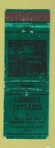 Matchbook Cover - Lookout Cottages Guerneville CA low phone # WEAR