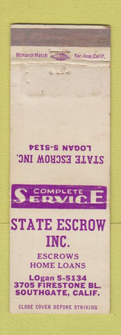 Matchbook Cover - State Escrow Southgate CA WEAR