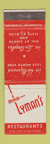 Matchbook Cover - Mike Lyman's Restaurants Los Angeles Hollywood CA