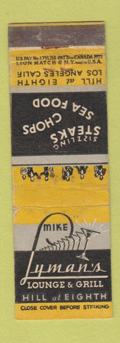 Matchbook Cover - Mike Lyman's Los Angeles CA Lion Canada 1929 WEAR