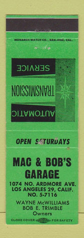 Matchbook Cover - Mac & Bob's Garage Los Angeles CA WEAR