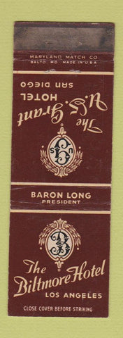 Matchbook Cover - Biltmore Hotel Los Angeles CA US Grant Hotel San Diego WEAR