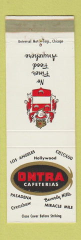 Matchbook Cover - Ontra Cafeteria Chicago Beverly Hills Pasadena Los Angeles CA