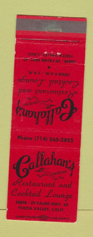 Matchbook Cover - Callahan's Restaurant Yucca Valley CA