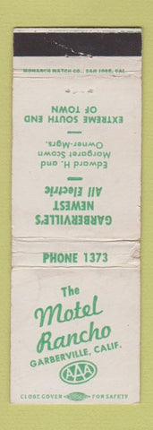 Matchbook Cover - Motel Rancho Garberville CA low phone # WORN
