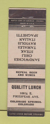 Matchbook Cover - Quality Lunch Colorado Springs