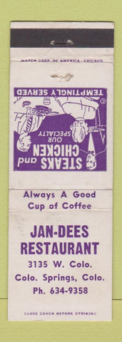 Matchbook Cover - Jan Dees Restaurant Colorado Springs