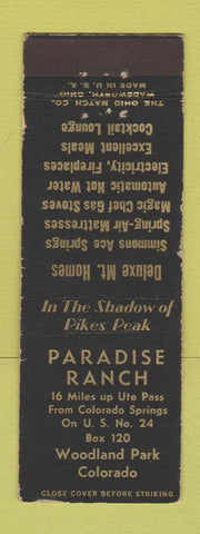 Matchbook Cover - Paradise Ranch Woodland Park Colorado WEAR