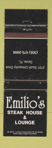 Matchbook Cover - Emilio's Steak House Davie FL WEAR
