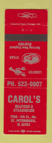 Matchbook Cover - Carol's Seafood Steak St Petersburg FL