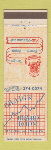 Matchbook Cover - Craig's Board Room Restaurant Miami FL